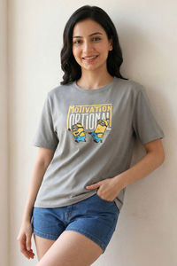 Zivame Minions Knit Cotton Loungewear Top - Ultimate Grey — thumbnail 2